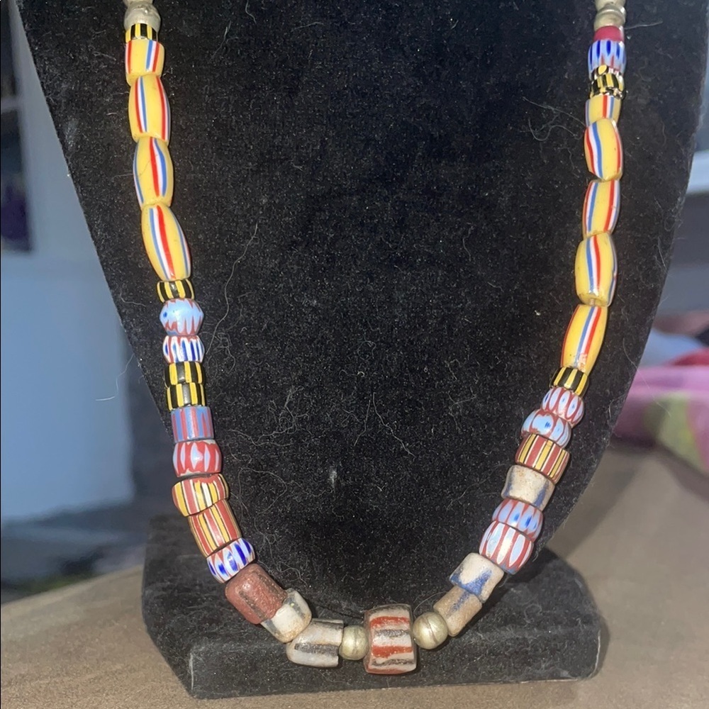 Antique Venetian Chevron Old African trade bead Necklace